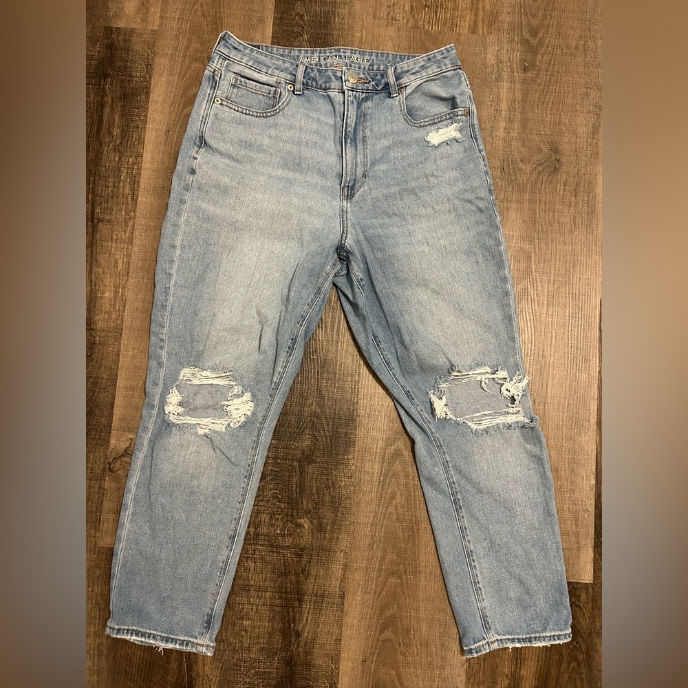 American Eagle Mom Jeans- Size 12 Short, Light Distressed